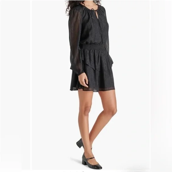 ⭐️ NWT- Steve Madden smocked waist black mini dress - size XS - Picture 2 of 10